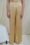Shop_AHMEV_Beige Modal Silk Divine High Waisted Pant _Online_at_Aza_Fashions