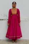 Buy_AHMEV_Fuchsia Chanderi Embellished Lace V Neck Kyra Yoke Anarkali Set _at_Aza_Fashions