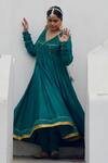 Buy_Ahmev_Green Chanderi Lace, Tassels V-neck Avni Border Embellished Anarkali Set _at_Aza_Fashions