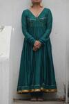 Ahmev_Green Chanderi Lace, Tassels V-neck Avni Border Embellished Anarkali Set _Online_at_Aza_Fashions
