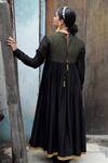 Shop_Ahmev_Black Chanderi Lace, Tassels Round Neck Saanjh Quilted Pattern Anarkali Set _at_Aza_Fashions