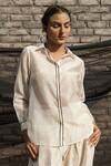 Buy_AHMEV_Ivory Chanderi Embellished Tape Spread Collar Shirt _at_Aza_Fashions