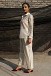 Shop_AHMEV_Ivory Chanderi Embellished Tape Spread Collar Shirt _Online_at_Aza_Fashions