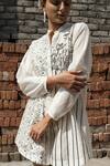 Shop_Ahmev_Ivory Chanderi Embroidery Mandarin Collar Cosmos Floral Hand Block Print Shirt _at_Aza_Fashions