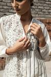 Ahmev_Ivory Chanderi Embroidery Mandarin Collar Cosmos Floral Hand Block Print Shirt _Online_at_Aza_Fashions