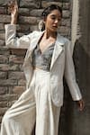 AHMEV_Ivory Chanderi Block Print Floral Lapel Collar Cybele Blazer _Online_at_Aza_Fashions