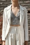 Buy_AHMEV_Ivory Chanderi Block Print Floral Lapel Collar Cybele Blazer _Online_at_Aza_Fashions