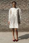 Buy_AHMEV_Ivory Chanderi Block Print Floral Boat Iris Dress _at_Aza_Fashions