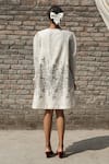 Shop_AHMEV_Ivory Chanderi Block Print Floral Boat Iris Dress _at_Aza_Fashions