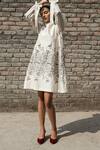 AHMEV_Ivory Chanderi Block Print Floral Boat Iris Dress _Online_at_Aza_Fashions