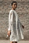 Buy_AHMEV_Ivory Chanderi Block Print Floral Boat Iris Dress _Online_at_Aza_Fashions