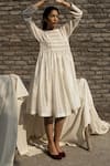 Buy_Ahmev_Ivory Chanderi Embroidery Round Neck Snowdrop Smocked Bodice Dress With Slip _at_Aza_Fashions