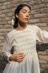Buy_Ahmev_Ivory Chanderi Embroidery Round Neck Snowdrop Smocked Bodice Dress With Slip _Online_at_Aza_Fashions