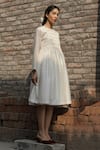 Shop_Ahmev_Ivory Chanderi Embroidery Round Neck Snowdrop Smocked Bodice Dress With Slip _Online_at_Aza_Fashions