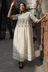 Buy Ahmev Ivory Chanderi Embroidery Square Neck Gaia Quilted Yoke Dress at Aza Fashions Buy_Ahmev_Ivory Chanderi Embroidery Square Neck Gaia Quilted Yoke Dress _at_Aza_Fashions