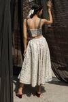 Shop_AHMEV_Ivory Chanderi Block Print Floral Alyssa Skirt _at_Aza_Fashions