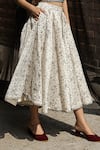 Shop_AHMEV_Ivory Chanderi Block Print Floral Alyssa Skirt _Online_at_Aza_Fashions