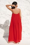 Shop_Beachbum_Red Cotton Gauze Embellished Yoke Leaf Square Neck Scarlet Dress _at_Aza_Fashions