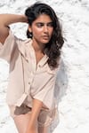 Buy_Beachbum_Beige Viji Gauze Embroidered Shirt Collar Adelia Boyfriend And Shorts Set _at_Aza_Fashions