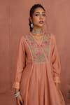 Buy_Kritika Dawar_Pink Tunic Chanderi Hand Embroidered Striped V Neck Yoke With Slip _Online_at_Aza_Fashions