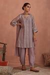 Buy Kritika Dawar Purple Chanderi, Silk Gota Patti, Embroidery Split V-neck Kurta Dhoti Pant Set at Aza Fashions Buy_Kritika Dawar_Purple Chanderi, Silk Gota Patti, Embroidery Split V-neck Kurta Dhoti Pant Set _at_Aza_Fashions