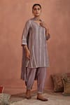 Kritika Dawar Purple Chanderi, Silk Gota Patti, Embroidery Split V-neck Kurta Dhoti Pant Set Online at Aza Fashions Kritika Dawar_Purple Chanderi, Silk Gota Patti, Embroidery Split V-neck Kurta Dhoti Pant Set _Online_at_Aza_Fashions