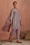 Shop Kritika Dawar Purple Chanderi, Silk Gota Patti, Embroidery Split V-neck Kurta Dhoti Pant Set Online at Aza Fashions Shop_Kritika Dawar_Purple Chanderi, Silk Gota Patti, Embroidery Split V-neck Kurta Dhoti Pant Set _Online_at_Aza_Fashions