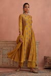 Buy_Kritika Dawar_Yellow Chanderi Embroidered Thread Round A-line Kurta Pant Set _at_Aza_Fashions