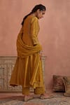 Shop_Kritika Dawar_Yellow Chanderi Embroidered Thread Round A-line Kurta Pant Set _at_Aza_Fashions