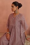 Kritika Dawar_Purple Kaftan Chanderi Embroidered Thread Notched And Pant Set _at_Aza_Fashions