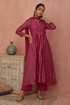 Buy_Kritika Dawar_Magenta Chanderi, Cotton Sequins, Embroidery Split A-line Anarkali Pant Set _at_Aza_Fashions