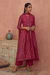 Kritika Dawar_Magenta Chanderi, Cotton Sequins, Embroidery Split A-line Anarkali Pant Set _Online_at_Aza_Fashions