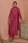 Buy_Kritika Dawar_Magenta Chanderi, Cotton Sequins, Embroidery Split A-line Anarkali Pant Set _Online_at_Aza_Fashions