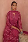 Shop_Kritika Dawar_Magenta Chanderi, Cotton Sequins, Embroidery Split A-line Anarkali Pant Set _Online_at_Aza_Fashions