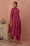 Shop_Kritika Dawar_Magenta Chanderi, Cotton Sequins, Embroidery Split A-line Anarkali Pant Set _at_Aza_Fashions