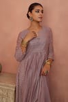 Buy Kritika Dawar Purple Chanderi, Cotton Embroidery, Sequins Split A-line Anarkali Pant Set Online at Aza Fashions Buy_Kritika Dawar_Purple Chanderi, Cotton Embroidery, Sequins Split A-line Anarkali Pant Set _Online_at_Aza_Fashions