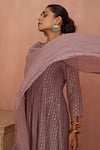 Shop Kritika Dawar Purple Chanderi, Cotton Embroidery, Sequins Split A-line Anarkali Pant Set Online at Aza Fashions Shop_Kritika Dawar_Purple Chanderi, Cotton Embroidery, Sequins Split A-line Anarkali Pant Set _Online_at_Aza_Fashions