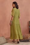 Shop_Kritika Dawar_Green Chanderi Embroidery V-neck Yoke Tunic _at_Aza_Fashions