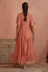 Shop_Kritika Dawar_Pink Chanderi Embroidery V-neck Yoke Hand Tunic _at_Aza_Fashions