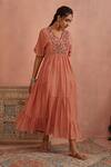 Kritika Dawar_Pink Chanderi Embroidery V-neck Yoke Hand Tunic _Online_at_Aza_Fashions