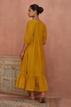 Shop_Kritika Dawar_Yellow Chanderi Embroidery Round Neck Yoke Tunic With Slip _at_Aza_Fashions