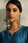 Shop_Charkhee_Silver Plated Tassels, Zari Embellished Twilight Drop Earrings_at_Aza_Fashions