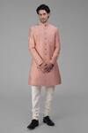 Buy_Talking Threads_Peach Silk Solid Sherwani Churidar Set  _at_Aza_Fashions