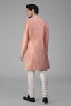 Shop_Talking Threads_Peach Silk Solid Sherwani Churidar Set  _at_Aza_Fashions