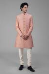 Buy_Talking Threads_Peach Silk Solid Sherwani Churidar Set  