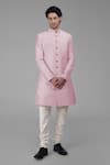 Buy_Talking Threads_Pink Silk Solid Plain Sherwani Churidar Set  _at_Aza_Fashions