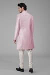 Shop_Talking Threads_Pink Silk Solid Plain Sherwani Churidar Set  _at_Aza_Fashions