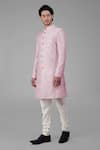 Buy_Talking Threads_Pink Silk Solid Plain Sherwani Churidar Set  