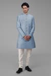 Buy Talking Threads Blue Silk Solid Straight Sherwani Churidar Set at Aza Fashions Buy_Talking Threads_Blue Silk Solid Straight Sherwani Churidar Set _at_Aza_Fashions