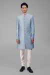 Buy Talking Threads Blue Silk Solid Straight Sherwani Churidar Set Online at Aza Fashions Buy_Talking Threads_Blue Silk Solid Straight Sherwani Churidar Set _Online_at_Aza_Fashions